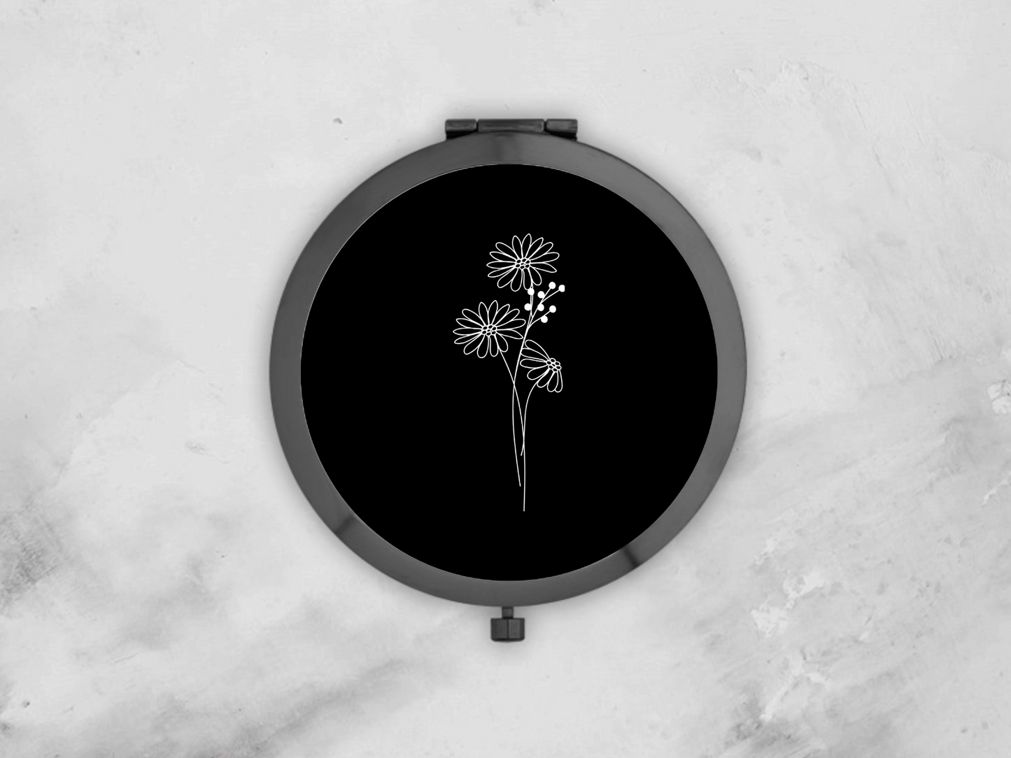 Personalised Round Black Pocket Mirror | Custom April Birthflower Bridesmaid Gift | Compact Mirror Birthday Gift (Copy)