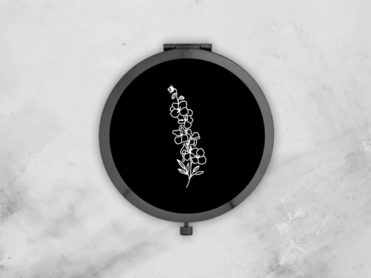 Personalised Round Black Pocket Mirror | Custom July Birthflower Bridesmaid Gift | Compact Mirror Birthday Gift (Copy)