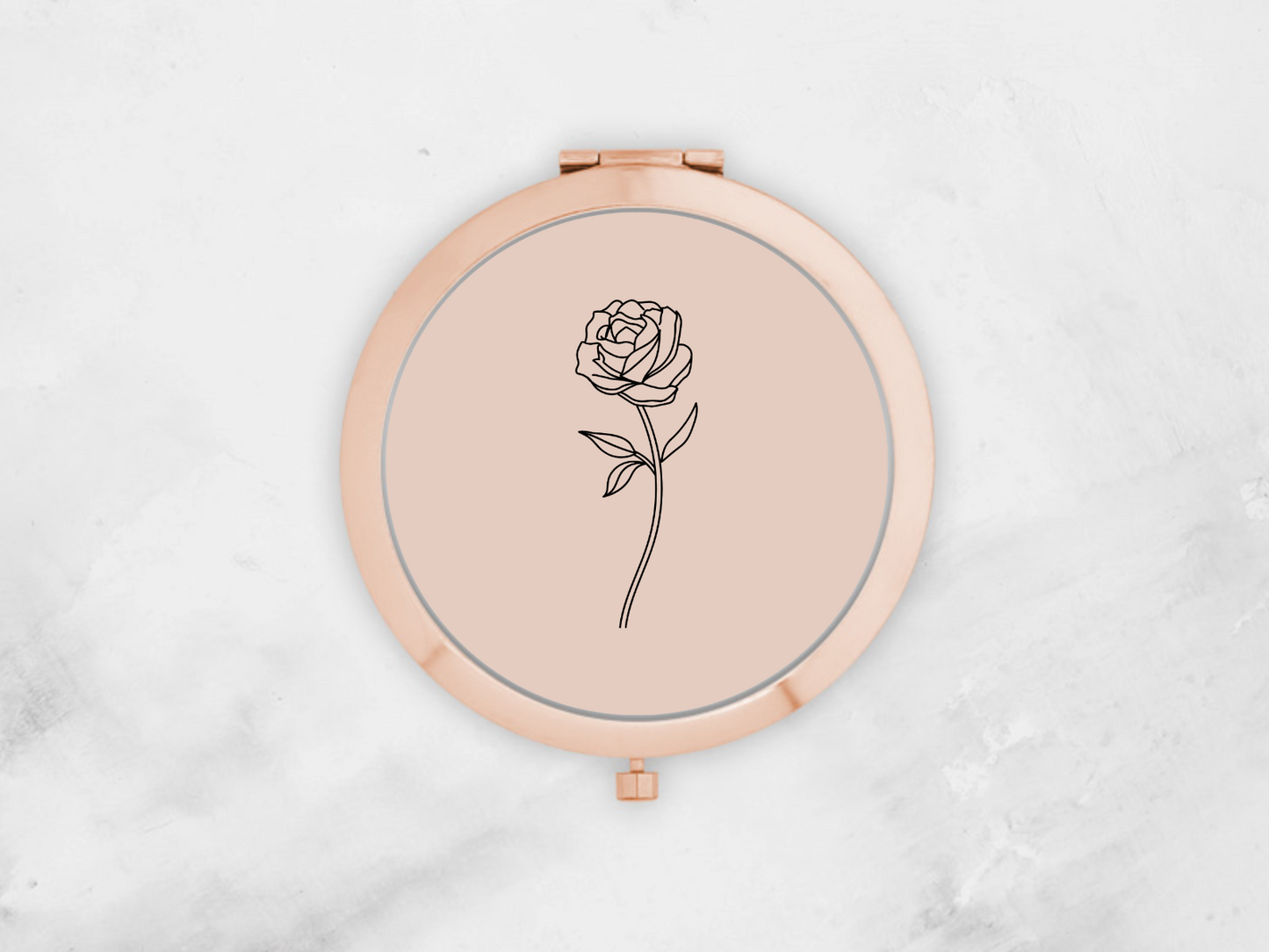 Personalised Round Rose Gold Pocket Mirror | Custom June Birthflower Bridesmaid Gift | Compact Mirror Birthday Gift