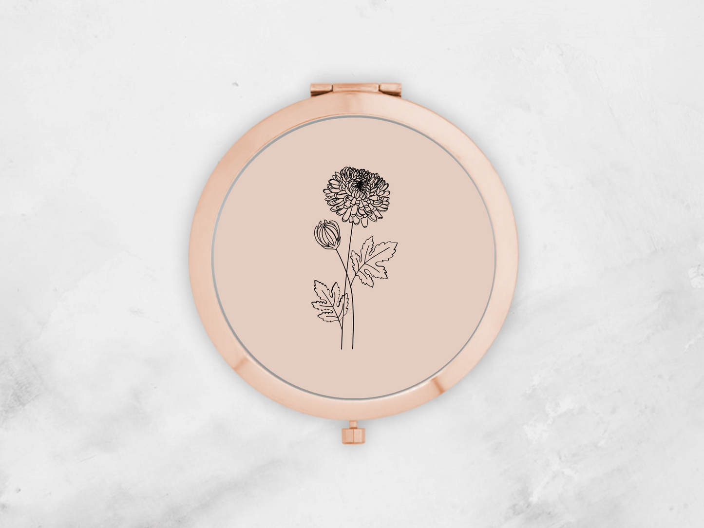 Personalised Round Rose Gold Pocket Mirror | Custom November Birthflower Bridesmaid Gift | Compact Mirror Birthday Gift